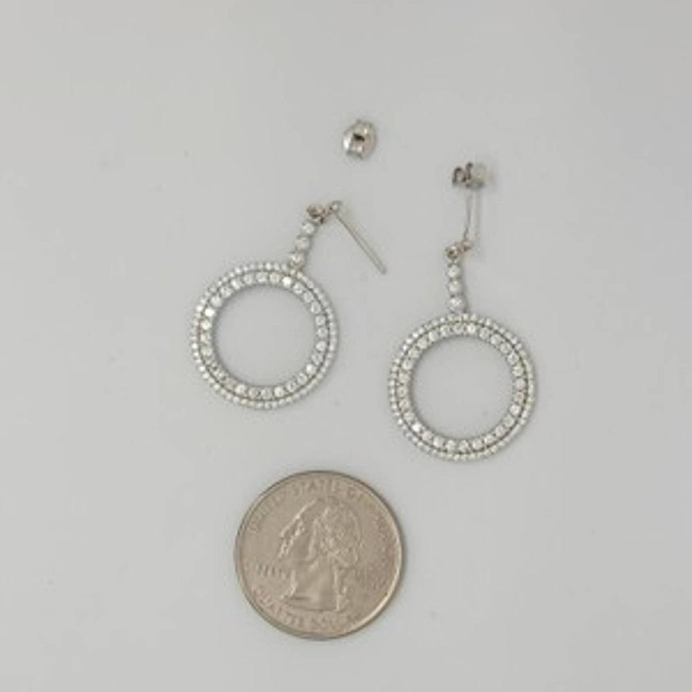 Platinum Plated .925 SS 1.67cttw Diamond  Simulant Circle Earrings - Picture 4 of 9